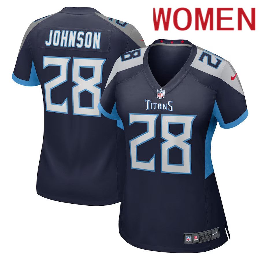 Women Tennessee Titans #28 Chris Johnson Nike Navy Retired Player Game NFL Jersey->women nfl jersey->Women Jersey